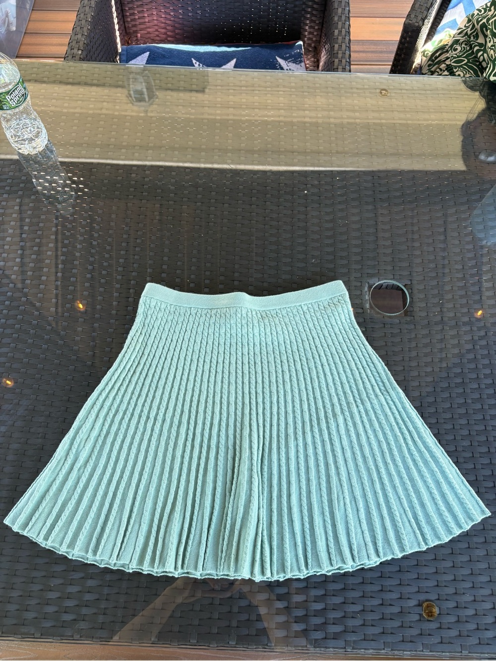 Alice + Olivia Mint Green Pleated Cable-Knit Skirt